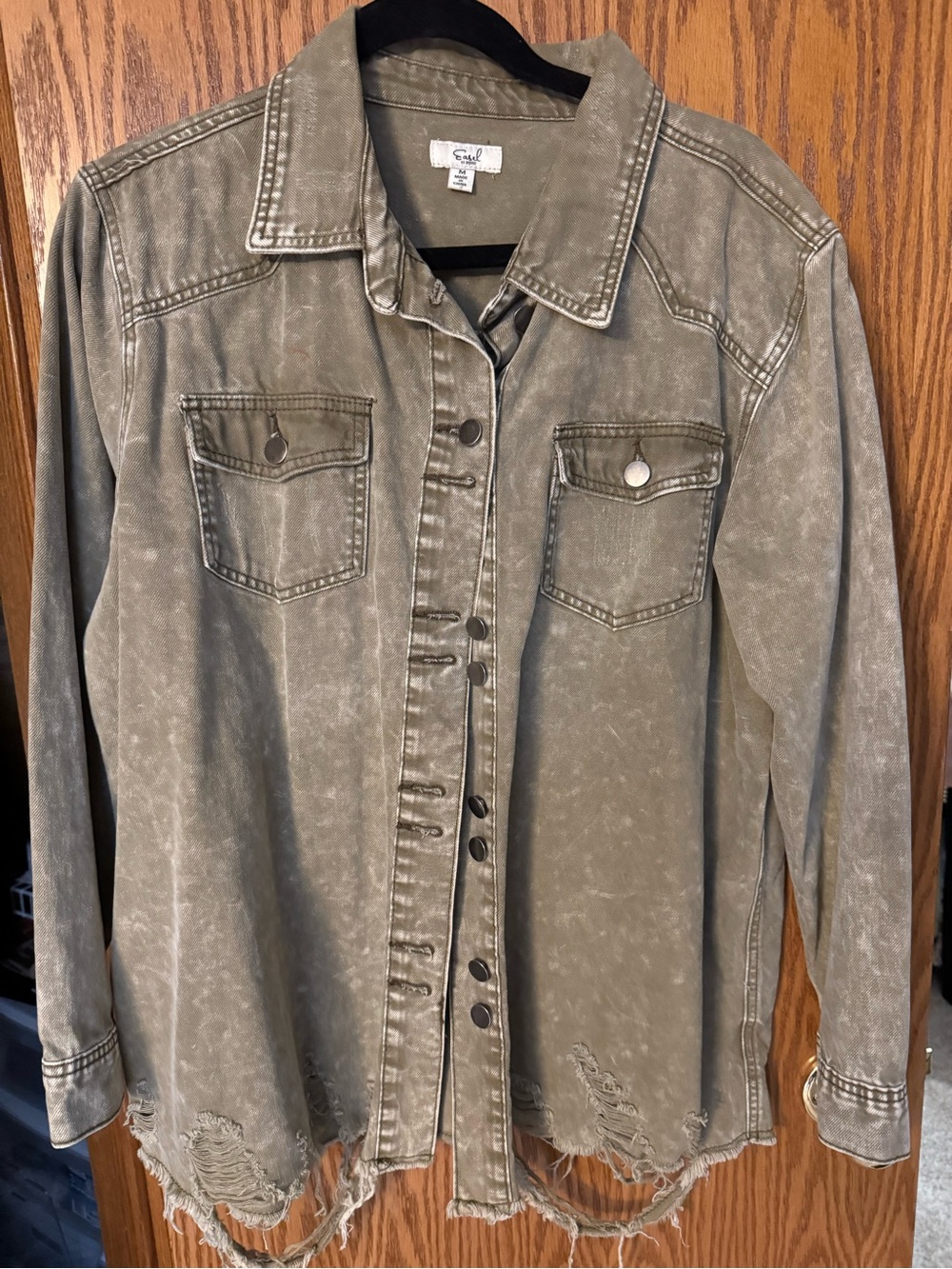 Washed Olive Distressed women’s denim Jacket